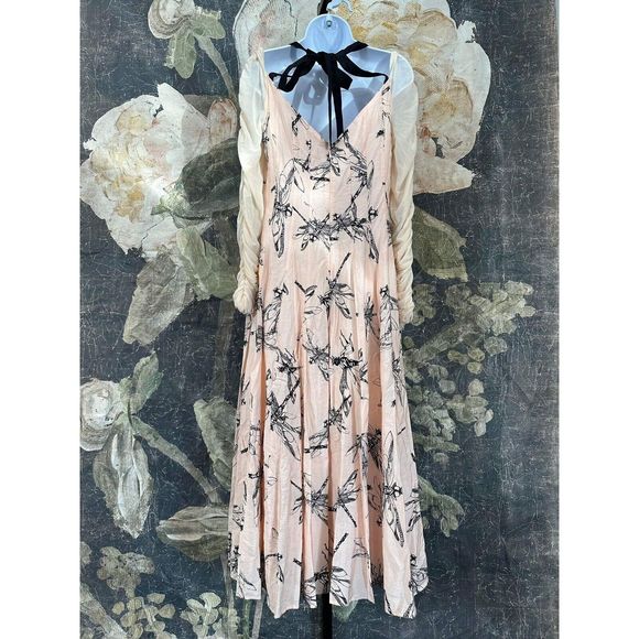 New By Anthropologie Dragonfly Novelty Sweetheart Midi Dress Size US6 - Picture 9 of 10